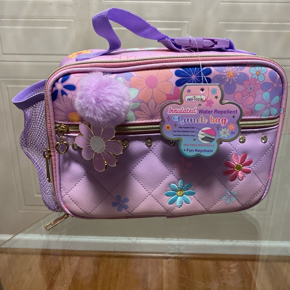 Brand New Multicolor Floral Hot Focus Insulated Lunch Bag - With Keys Chain